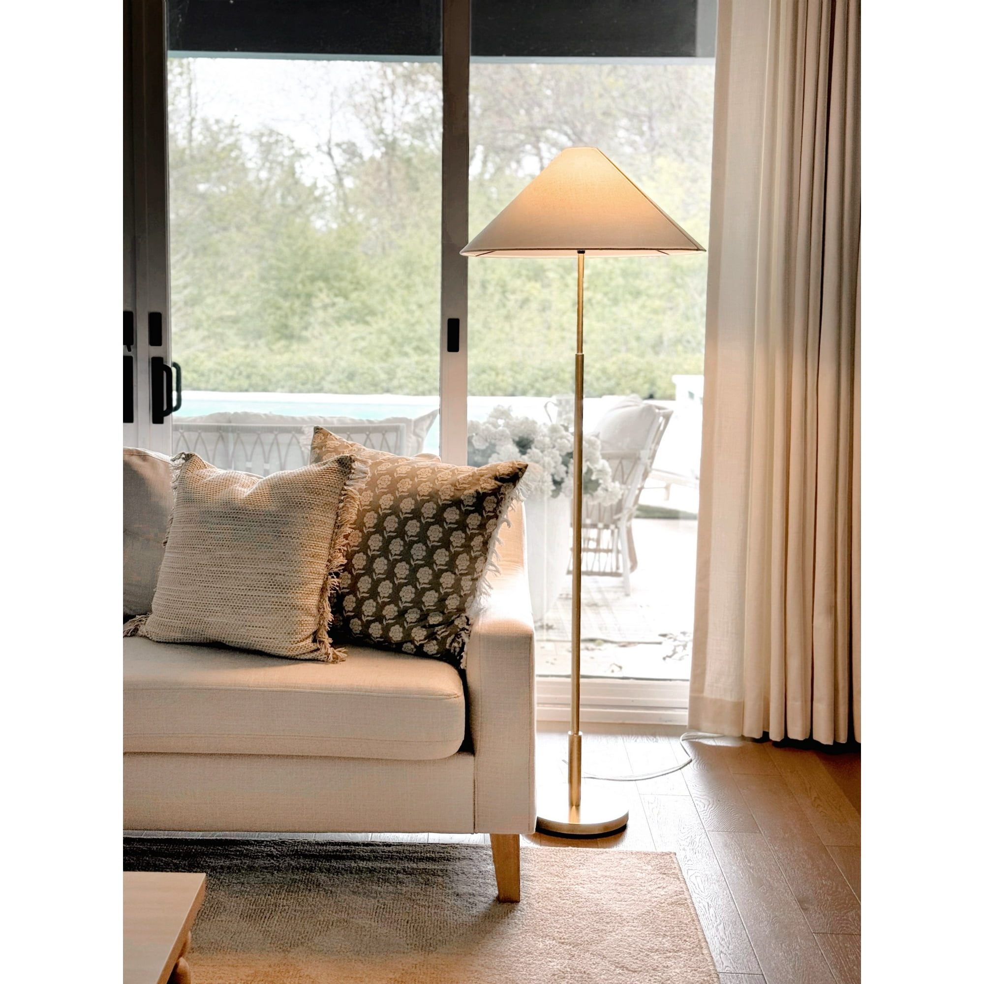 My Texas House 64'' Floor Lamp with White Fabric Empire Shade Transitional Floor Light Fixture for Living Room, Bedroom, or Office, Gold