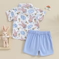 thumbnail image 6 of Douhoow Toddler Boys Easter Outfits 2T 3T 4T 5T Kid Summer Rabbit Print Bowtie Short Sleeve Shirts and Shorts, 6 of 9