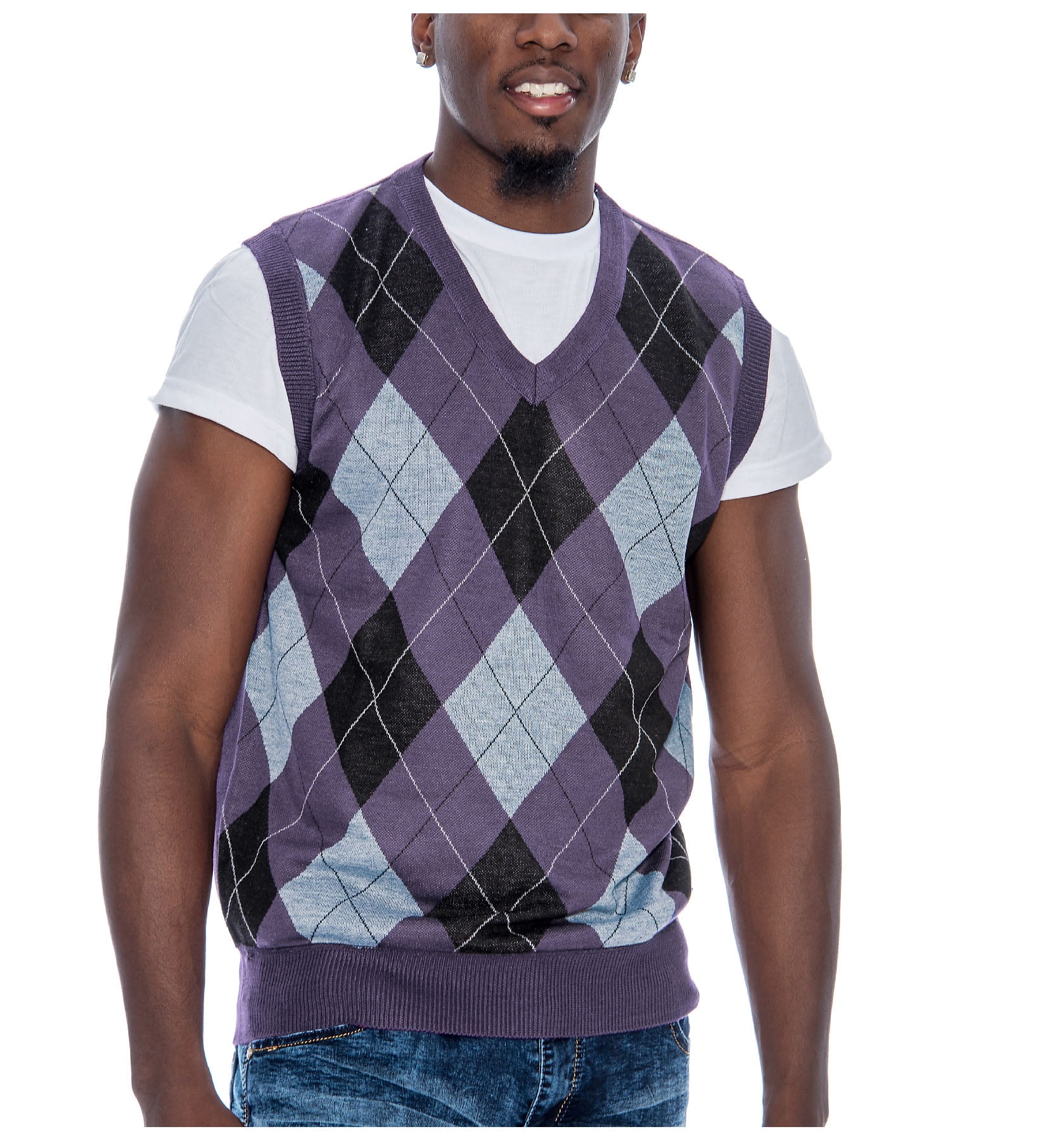 Argyle V-Neck Sweater Vest (Lilac 