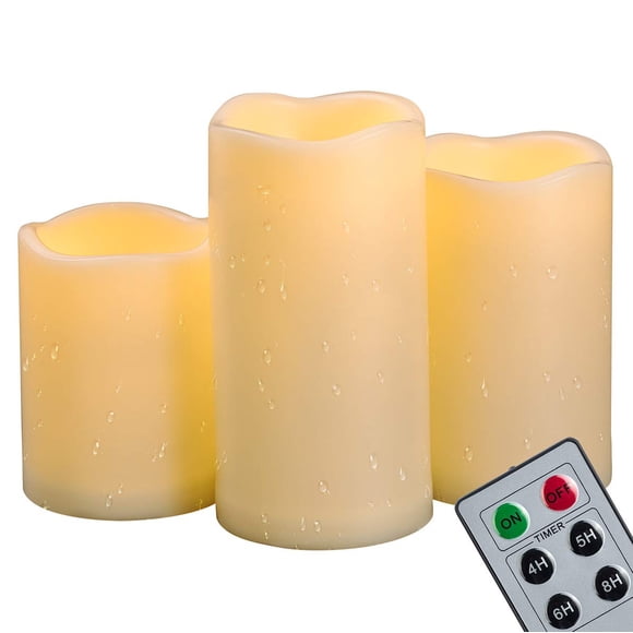 3 PCS 4"5"6" Outdoor Indoor Waterproof LED Pillar Candles with Remote Timer / Large Battery Operated Flickering Flameless Plastic