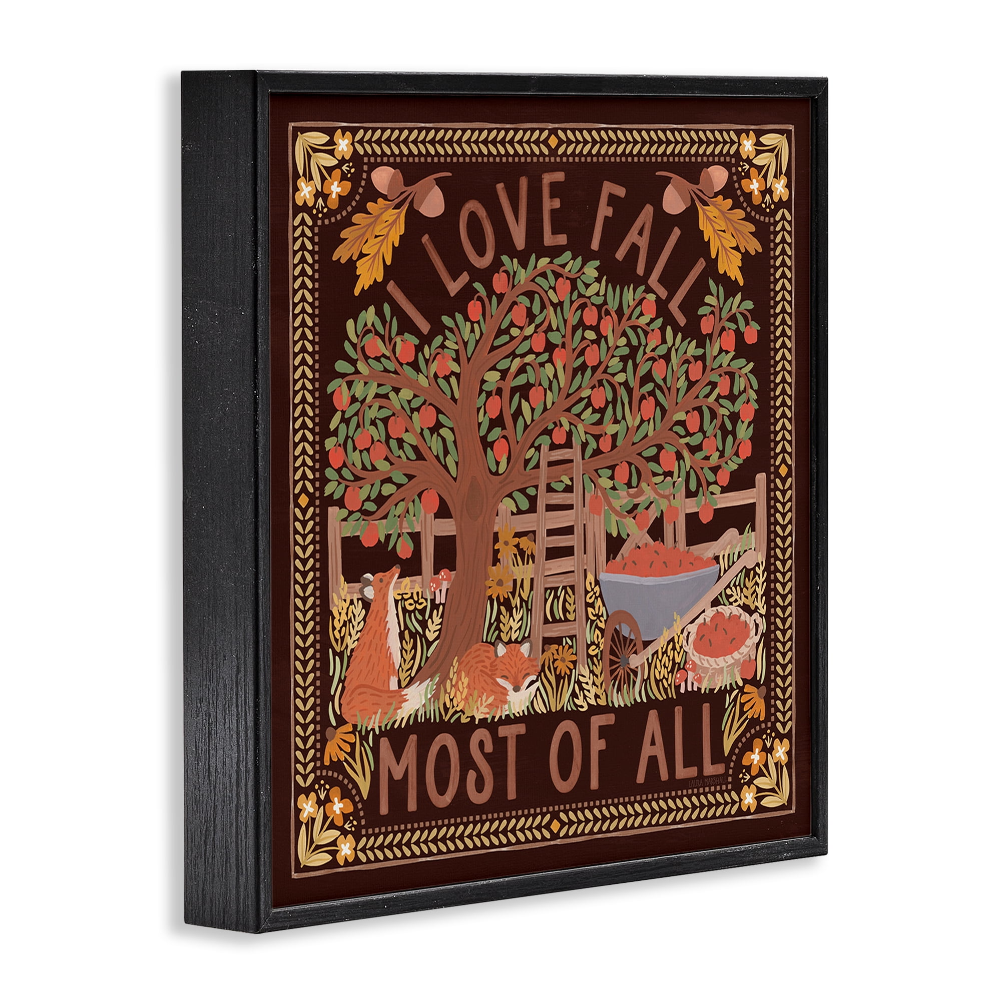 Stupell Industries Love Fall on Brown Landscape Painting Black Framed Art Print Wall Art, 24 x 24