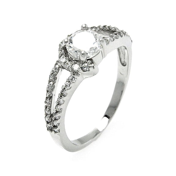 Rhodium Plated Sterling Silver 925 Clear Round Bridal Ring Band White CZ Jewelry Female Size 5