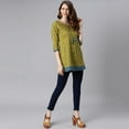thumbnail image 4 of Janasya Indian Keyhole Neck 3/4 Sleeve Ethnic Motifs Green Cotton Tunic For Women, 4 of 8