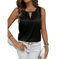 thumbnail image 6 of Casual Plain Top Keyhole Neckline Black Sleeveless Women's Blouses M (6), 6 of 6