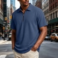 thumbnail image 4 of hoksml Men's Soft Stretch Fabric Blend Waffle Knit Half Zip Collared Short Sleeve Shirt, Solid Casual Summer Golf Daily Top, 4 of 5