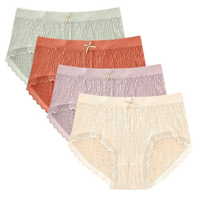GigrtiJin Womens Mid Rise Ribbed Underwear Multipack Seamless Lace Panties With Bow Ribbon Breathable Underpants 4 Pack