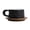 Black, variant on Textured Ceramic Mug with Wooden Saucer Rustic Coffee Cup