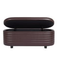 thumbnail image 4 of Oval Storage Ottoman Bench, 49.5" PU Leather Upholstered Entryway Bench with Safety Hinge and Solid Wood Legs, Flip Top Foot Rest Long Stool for Sofa Couch Bedroom End of Bed Living Room, Brown, 4 of 7