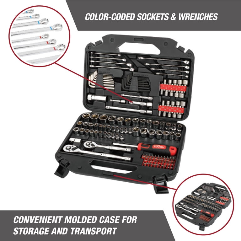 Hyper Tough 145-Piece Mechanics Tool Set, 1/4, 3/8 & 1/2-inch