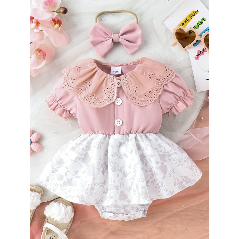 Infant Baby Girl Piece Outfits Floral Short Sleeve Buttons