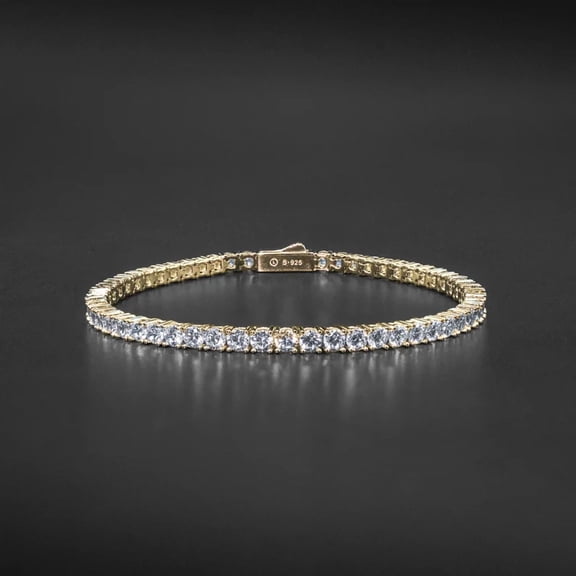Radiant Jewelry 5 CTW Round Cut Simulated Diamond CZ Tennis Bracelet, 925 Sterling Silver, 14K Yellow Gold Plated