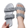 thumbnail image 1 of Dakaela Women's Rhinestone Flat Sandals Open Toe Slip on Slides Two Strap Summer Slippers Silver 8, 1 of 5