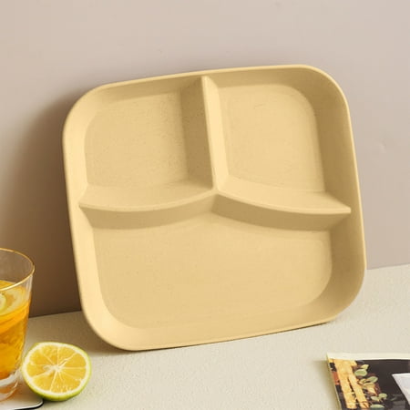 

pathside 10 Inch Portion Control Divided Plates for Healthy Eating Plastic Straw Dinner Reusable Compartment Plates Microwave And Dishwasher Safe for Kids Adults， Yellow