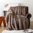 thumbnail image 2 of Battilo Luxury Brown Faux Fur Throw Blanket, Striped Large Mink Faux Fur Blankets and Throws for Couch, sofa, Bed, Super Soft Warm Cozy Fuzzy Thick Faux Fur Blanket for Home Decor, 60"x80", 2 of 6