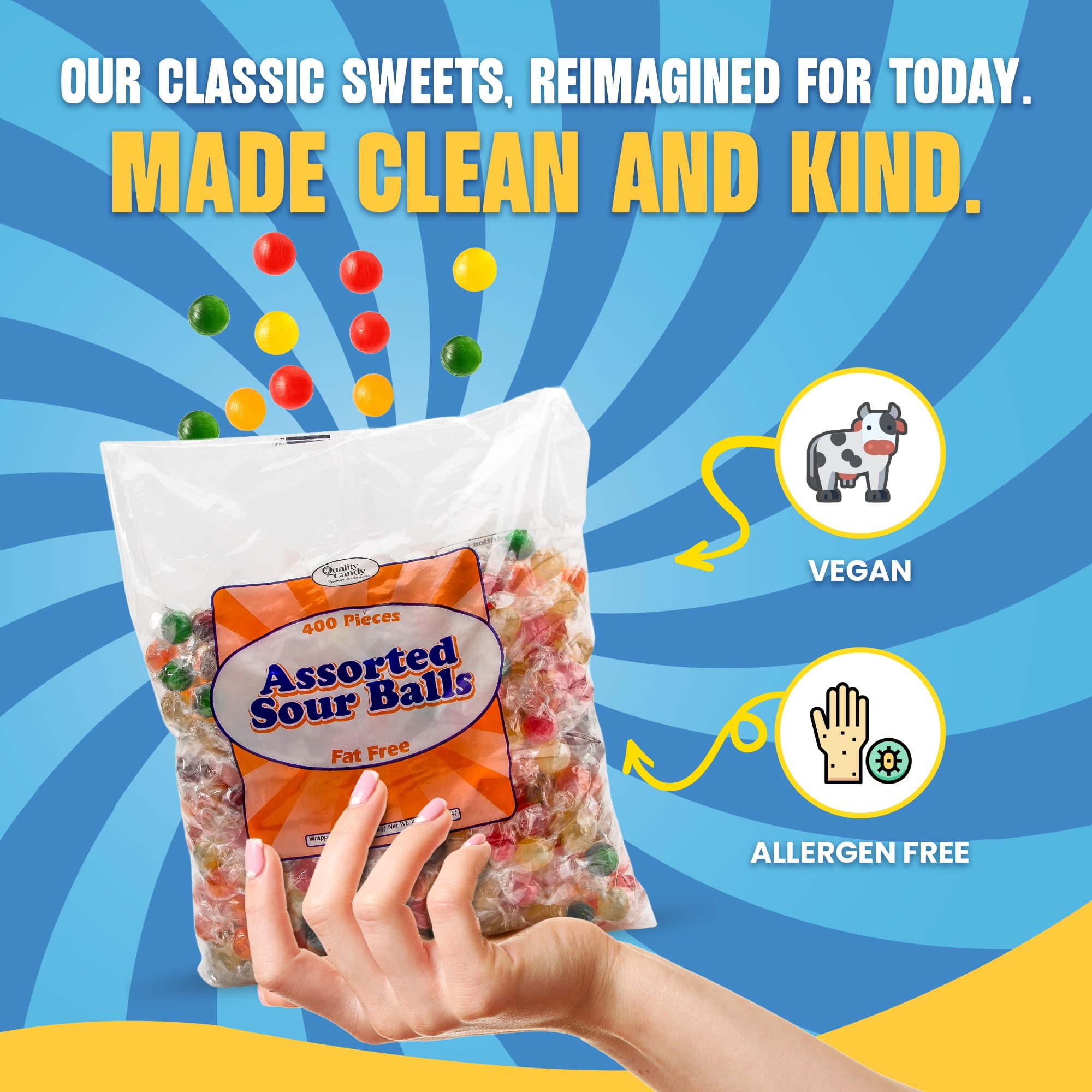 Quality Candy Company Assorted Sour Balls – Classic Cherry, Lemon, Grape & Lime Hard Candy – Individually Wrapped for Parties, Candy Buffets & Everyday Enjoyment, 5 LB Bulk Bag