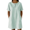 thumbnail image 2 of Blmnix Shift Woman Dress Button Down with Pockets Striped Dress Under Dress Green Crew Neck Mini Short Sleeve Adaptable Ladies Summer Dresses S, 2 of 7