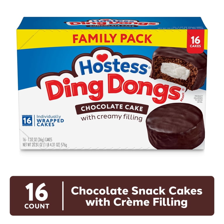 HOSTESS Chocolate DING DONGS, Family Pack Snack Cakes - 20.31 oz