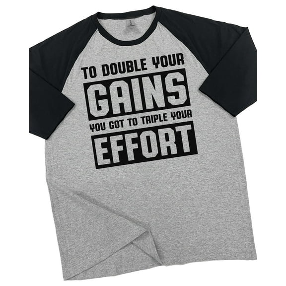 GYMISH RAGLAN Double Your Gains Workout Gym T-Shirt – Funny Gym Shirt for Men, Men's Fitness Tee, Bodybuilding & Weightlifting Apparel