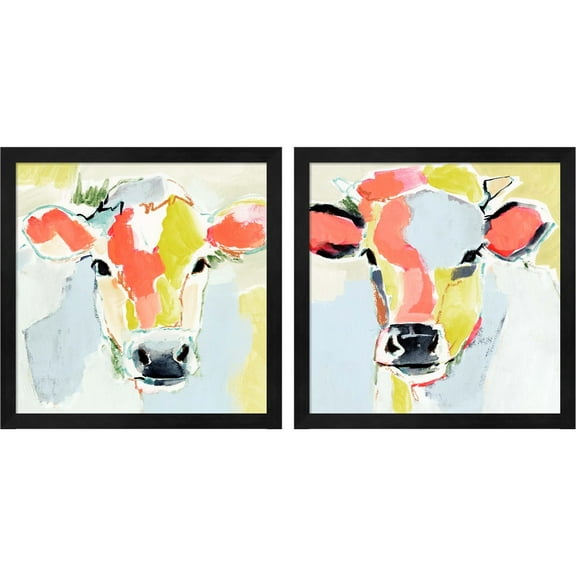 Great Art Now Pastel Cow by Victoria Barnes, 2 Piece Framed Art Set Each 13.25"W x 13.25"H