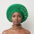 thumbnail image 3 of HNMKIU Elegant Handmade Aso Oke Beret Hat African Headwrap Turban for Wedding Party Hair Wear Green,One Size, 3 of 3