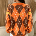thumbnail image 4 of Dweltoz Women's Oversized Argyle Sweater Crew Neck Long Sleeve Knit Pullover Top Loose Fit Preppy Casual Fall Winter Clothes,Saffron XL, 4 of 4