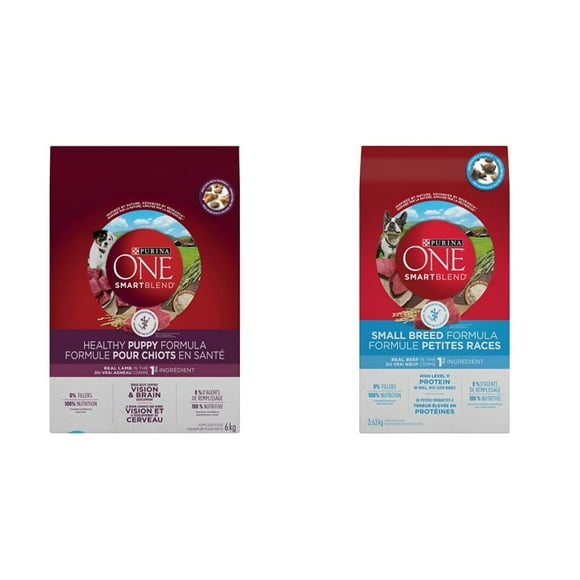 Purina ONE Smartblend Puppy Food, Dry Dog Food 6 kg + Purina ONE Smartblend Small Breed Dry Dog Food, Beef 3.63 kg