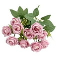 thumbnail image 2 of Artificial Silk Rose with Vase, Wedding Flowers Bouquet Centerpiece, Home Table Decoration, Realistic Faux Flowers for Home, Party, Pink3, 2 of 3