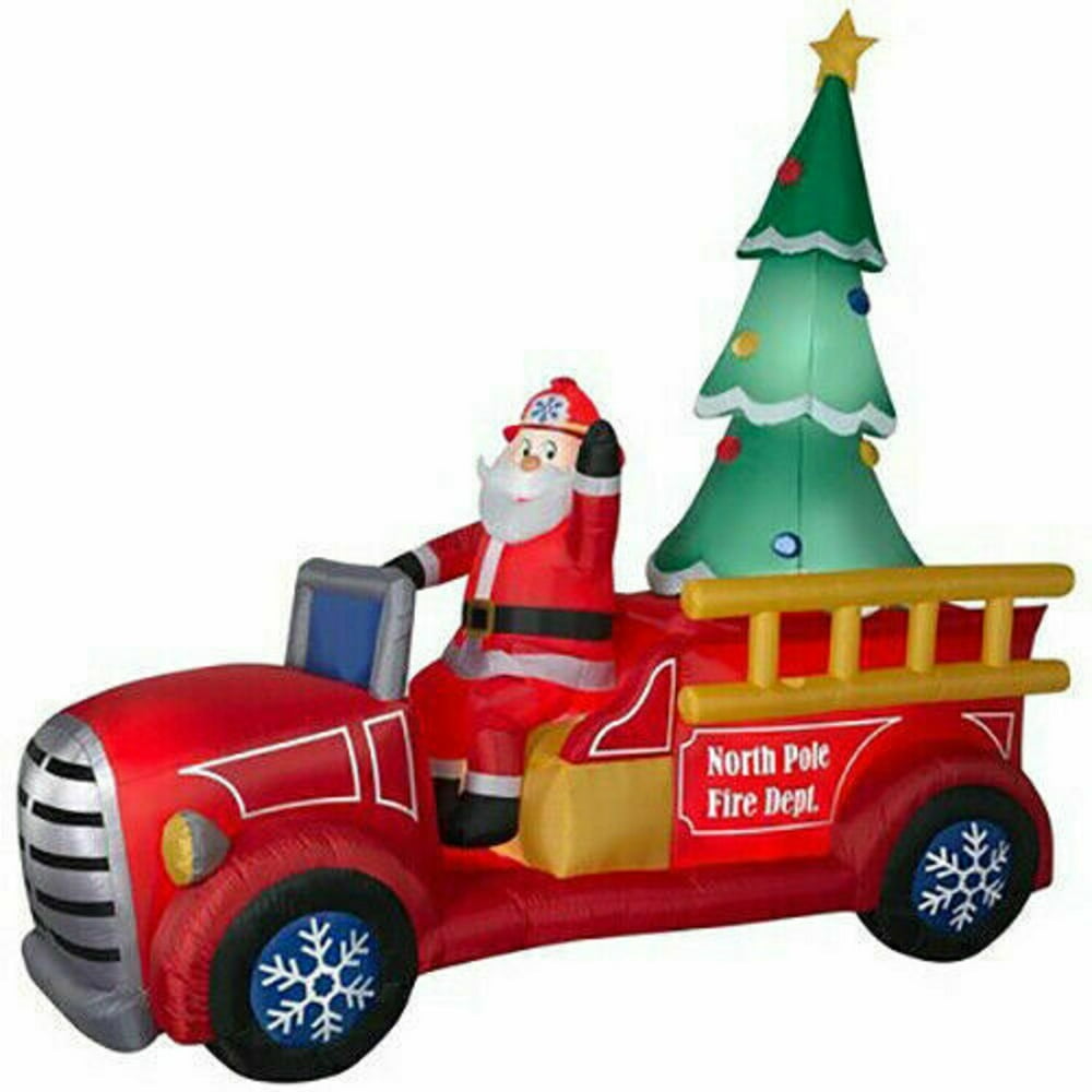 Gemmy 9FT Inflatable Santa on Firetruck with Christmas Tree Walmart