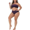thumbnail image 4 of Bikini de dos piezas con bandeau de talla grande Agnes Orinda para mujeres, traje de baño de terciopelo con estampado de leopardo, bañador de cintura alta, púrpura 1X, 4 of 6