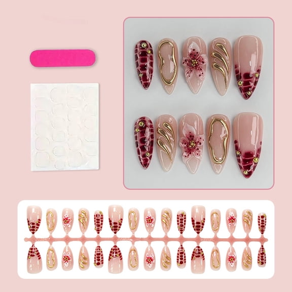 30 pieces of 3D three-dimensional gold-plated floral polka dot press-on nails, European and American style finished press-on nails for women