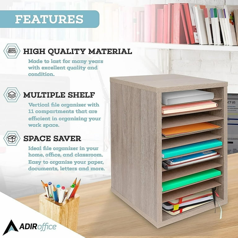 AdirOffice 11 Compartment Wood Vertical Paper Sorter Literature File Organizer, White (2-Pack)