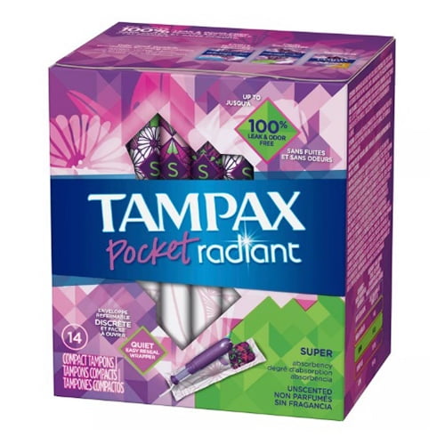 Tampax Pocket Radiant Super Absorbency Compact Tampons, 14 Ea Walmart