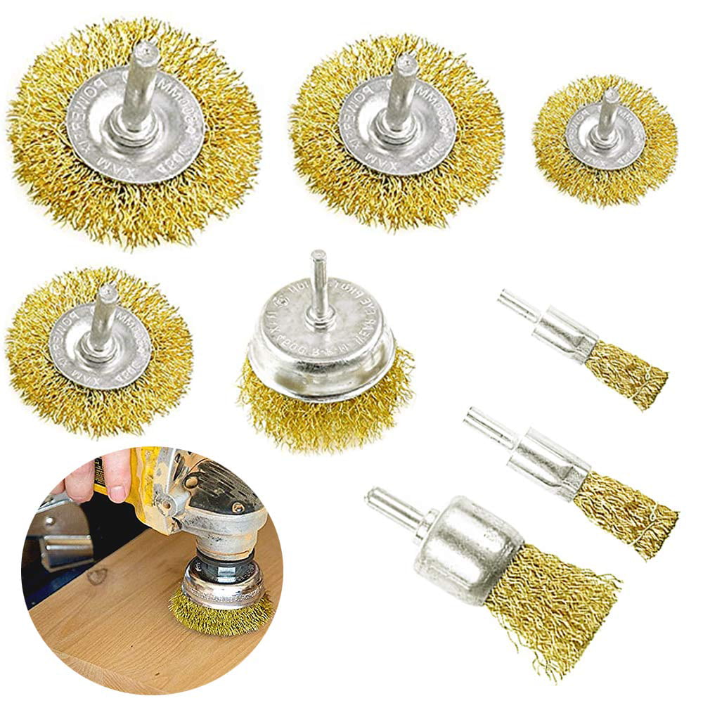 12PCS Drill Wire Wheel Brush Cup & Flat Crimped Steel Drill Attachment Brushes 