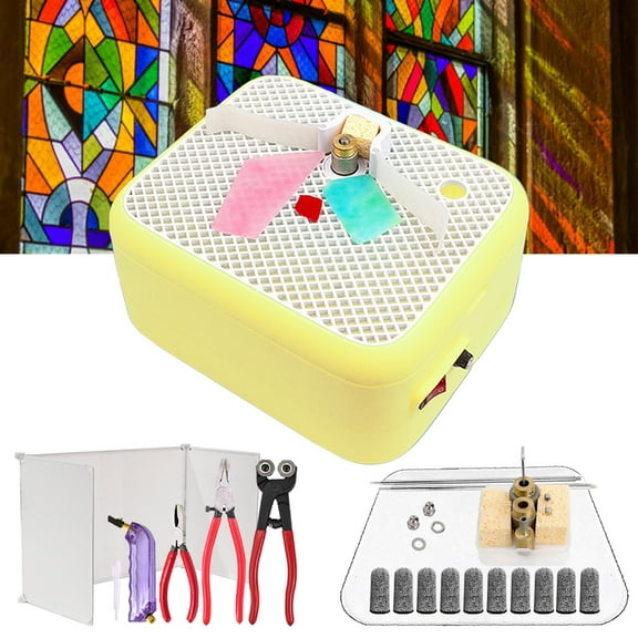 Stained Glass Kit,Stained Glass Grinder Set For Stained Glass/Mosaic Craft,Glass Art Grinding Shaping Machine,Include Grinder&Glass Cutting Kit&3pcs Grinder Bits