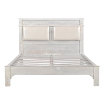Elegant Victorian Style Hand Carved Solid Wood Queen Bed In Distressed White Washed | Modern Farmhouse Style Queen Bed With Head Cushion