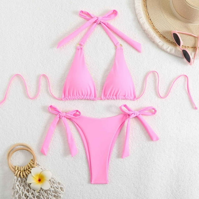 Traje de baño para mujer, moda, cómodo, color sólido, bikini, traje de baño de color liso para mujer, conjuntos de bikinis, trajes de baño para mujer