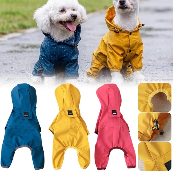 CozeLy Dog Raincoat with Hood Reflective Strap Lightweight Rain Jacket for Small and Medium Dogs Leash Hole Puppy Clothes for Outdoor Walking
