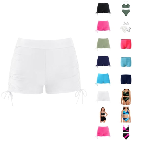Girls Solid Color Swim Bottoms High Waist Swimwear Two Piece Comfortable Stretchy Swim Shorts For Toddler Kids