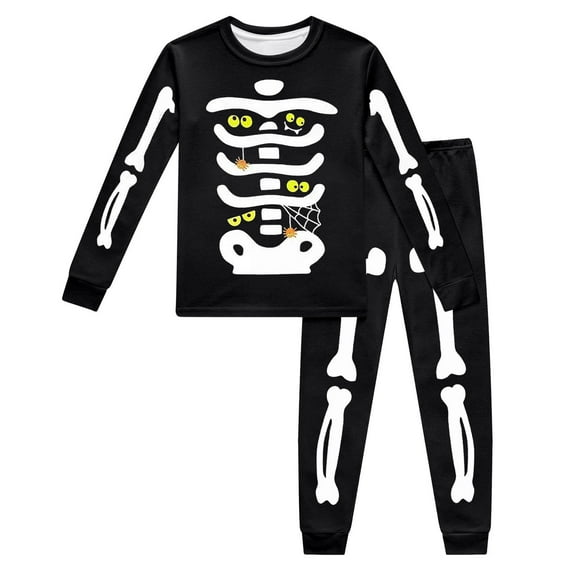 Kiijoy Toddler Boys Halloween Skeleton Print Sweatshirt Sweatpants Outfits Set, Sizes 2-3