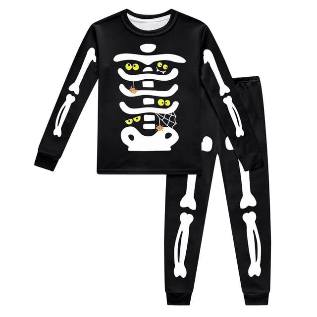 LYHaoo Ensembles de Tenues pour Garçons, Tenues et Ensembles pour Garçons 2-8 Ans Manches Longues Col Rond Ensemble de Pyjama Imprimé Halloween Confortable pour Intérieur pour Tout-Petits Enfants Noir Tailles 4-5 Ans