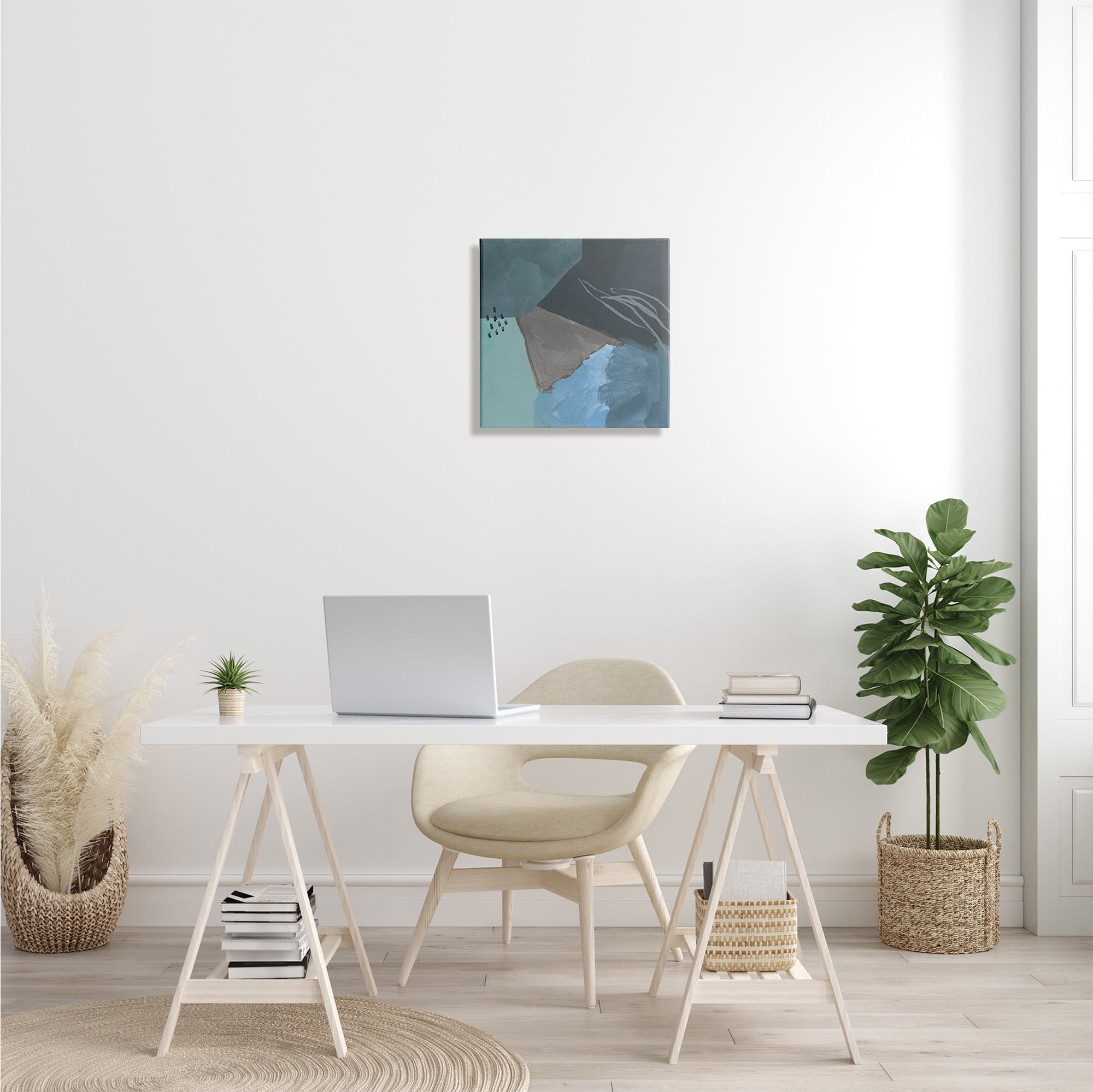 Steely Abstract Industrial Shapes Blue Green Grey Abstract Gallery-Wrapped Canvas Print Wall Art, 17x17