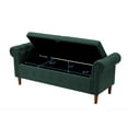 thumbnail image 3 of 63 inches Storage Bench, Cotton and Linen Fabric End of Bed Bench with Rolled Arms and Button Decor, Upholstered Ottoman for Bedroom Living Room and Entryway, Green, 3 of 7