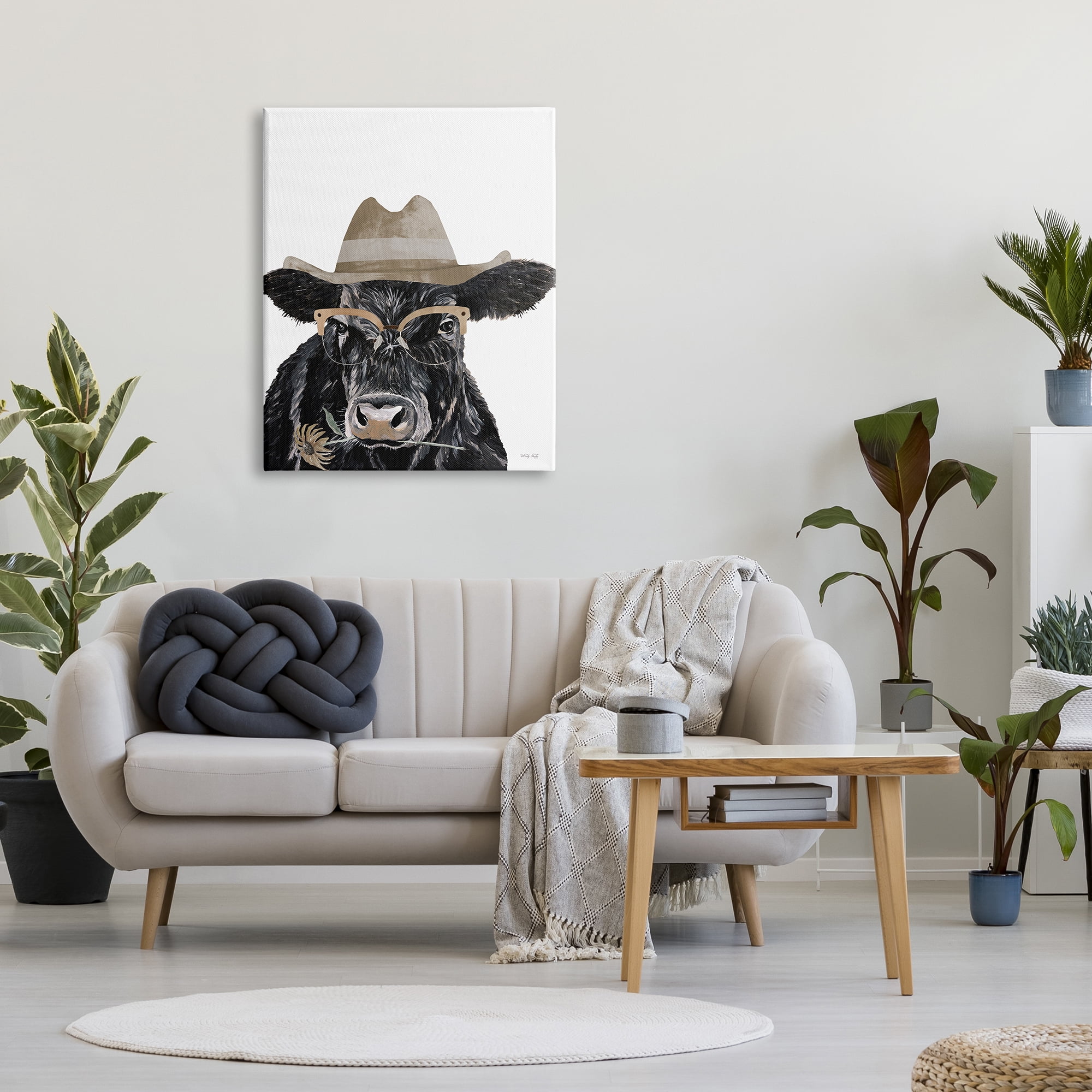 Stupell Industries Cattle in Hat & Glasses Animals & Insects Painting Gallery Wrapped Canvas Print Wall Art, 30 x 40