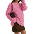 thumbnail image 2 of Women'S Oversized Cable Knit Crewneck Sweaters Pink XXXL, 2 of 6