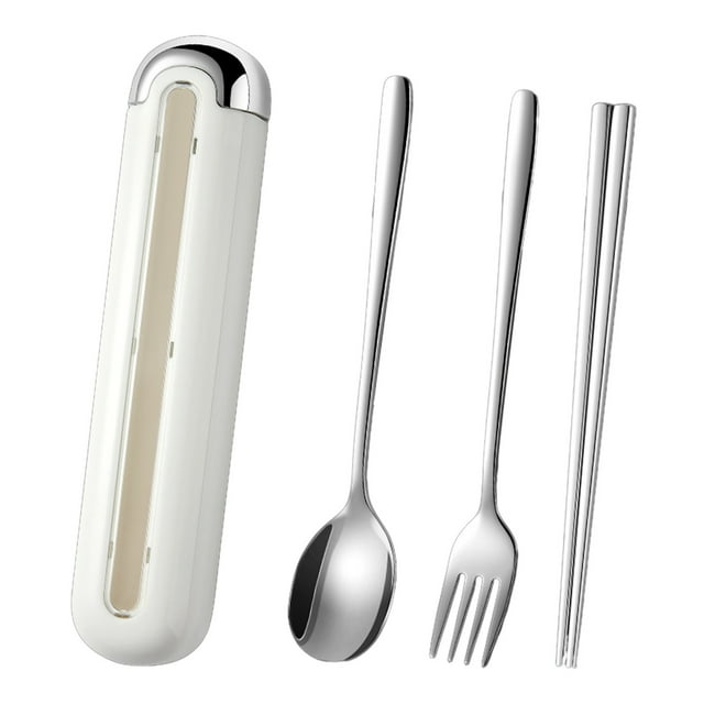 3-Piece Portable Flatware Set with Travel Case — Stainless Steel Fork Spoon and Chopsticks, 8.26 in, Black or White