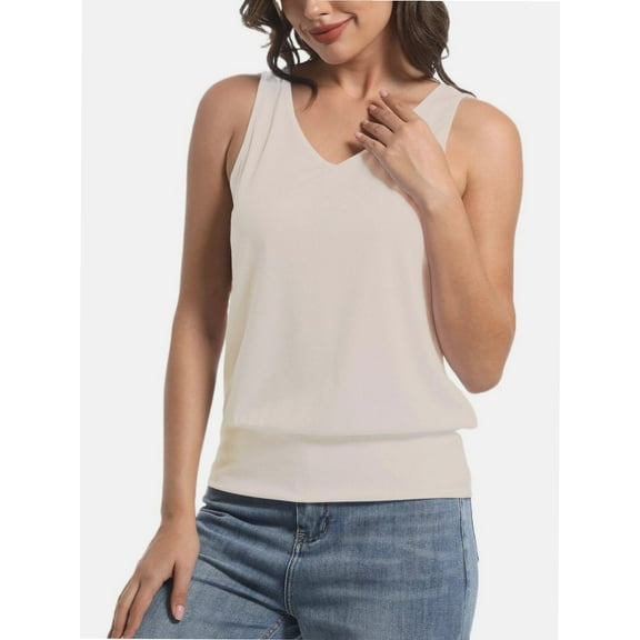 Women's Loose Tank Top - V-Neck Sleeveless Cami with Banded Bottom for Summer