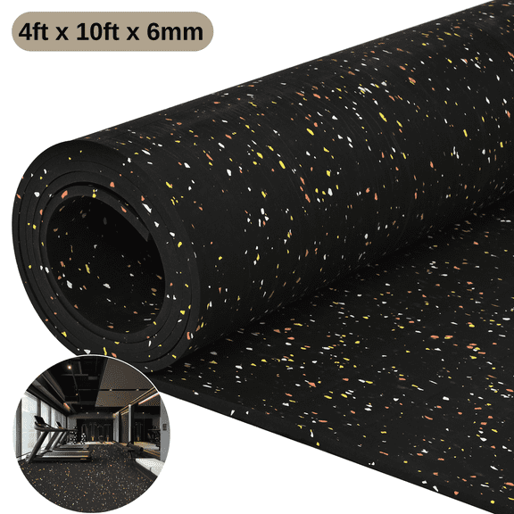 WANLISELL Rubber Gym Flooring Roll, 6mm Thick Heavy Duty Gym Floor Equipment Mats, Non-Slip & Shock Absorption, 4' x 10'