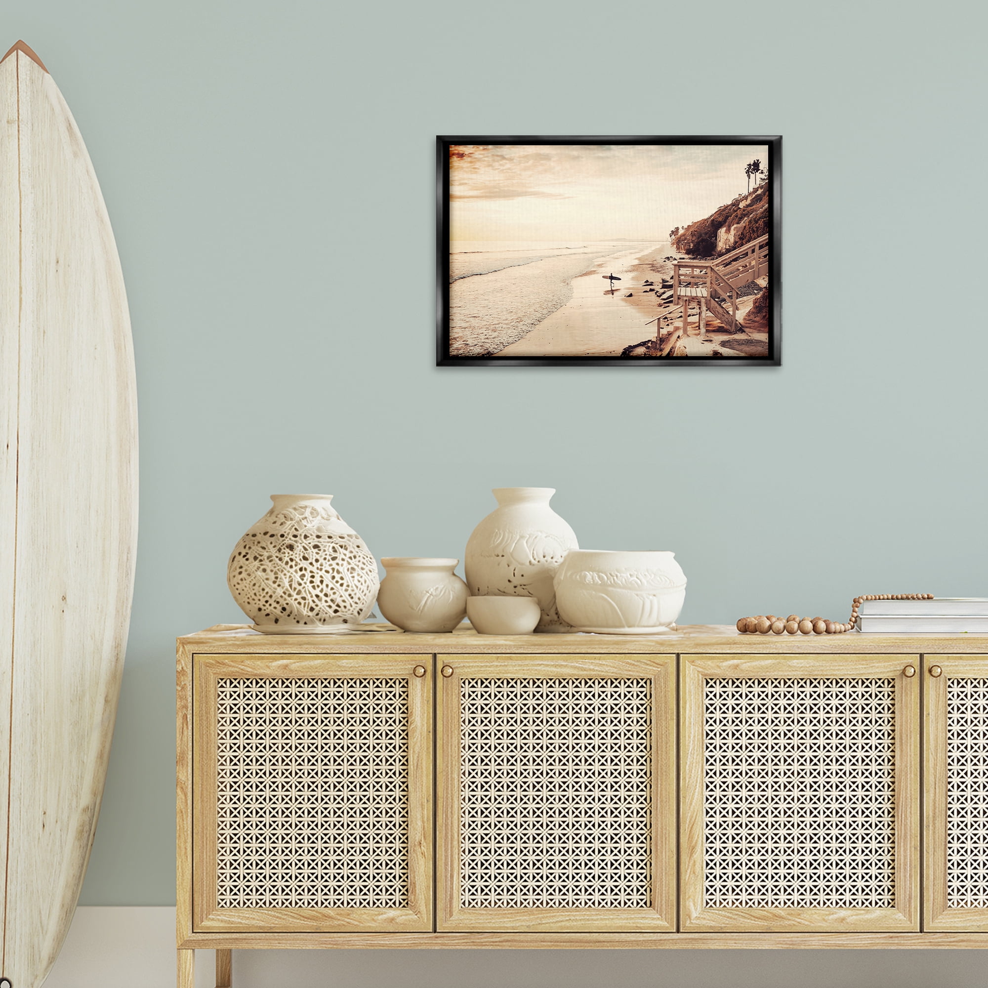 Stupell Industries Sunset & Surf Landscape Nautical & Beach Photography Black Floater Framed Canvas Art Print Wall Art, 25 x 17