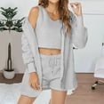 thumbnail image 2 of Women Fuzzy 3 Piece Pajamas Solid Color Cozy Fleece Hooded Cardigan Sleeveless Crop Tops and Shorts Warm Pajama Set (Gray 2XL), 2 of 6