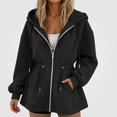 thumbnail image 2 of DJDLJWCJ Women Zip Up Hoodies Fleece Lined Loose Fit Long Hoodie Sweatshirt Drawstring Solid Color Hooded Jackets Black Size XL, 2 of 7